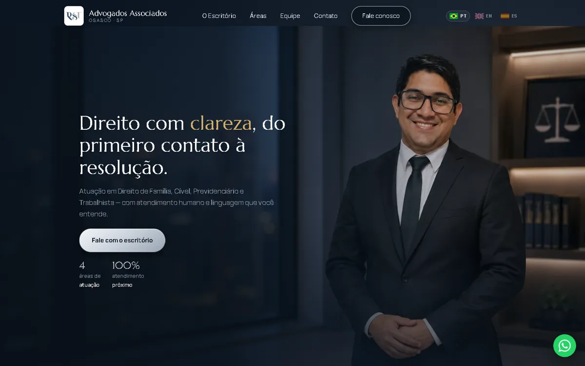 Página inicial do site da RST Advogados Associados